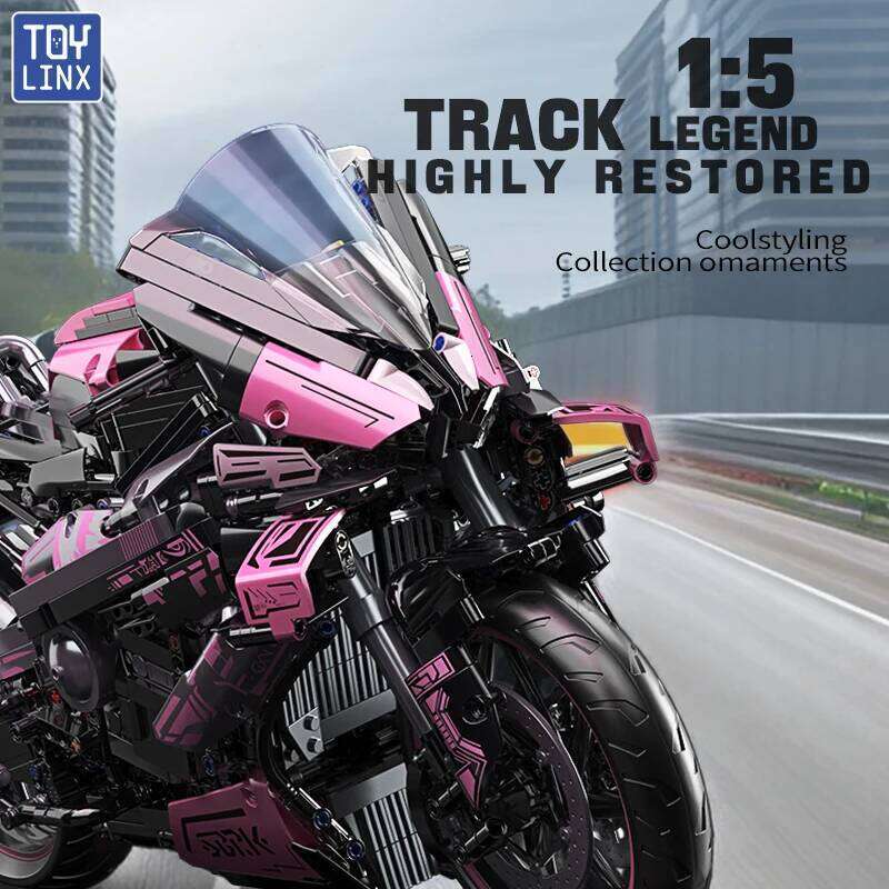 Cyberpunk Pink Motorcycle Desktop Decorations 2045PCS Racing Building Block Model Kid Toys Christmas Easter Festive Gift Giving Z260305