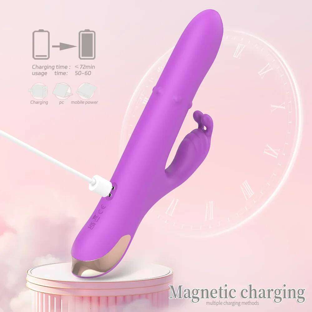 4-in-1 Powerful Thrusting Rabbit Vibrator with Rotating Ball G Spot Clitoral & Vaginal Stimulator Rechargeable Sex Toy for Women W260305