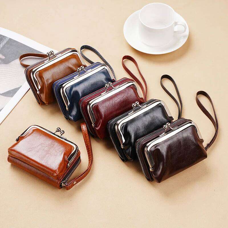 Womens Wallet Small Ladies Compact PU Leather Card Holder Coin Purse With Zipper Vintage Clip Organ Wrist Bag C260304