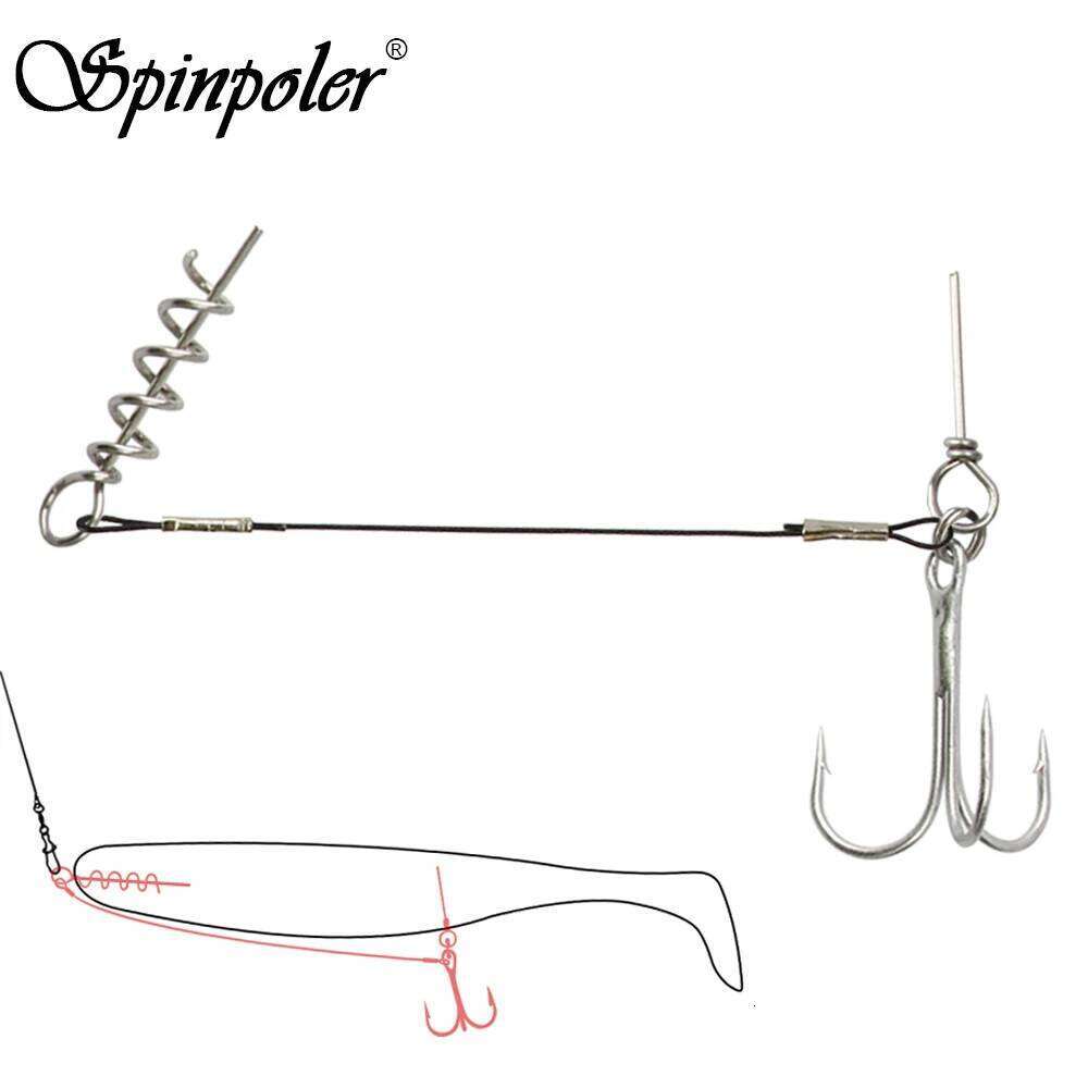 Spinpoler Stinger Wire Trace Leader With Screw Treble Hook For Soft Bait Shad Perch Trout Rubber Fishhook Predator Tackle 3pcs S260305