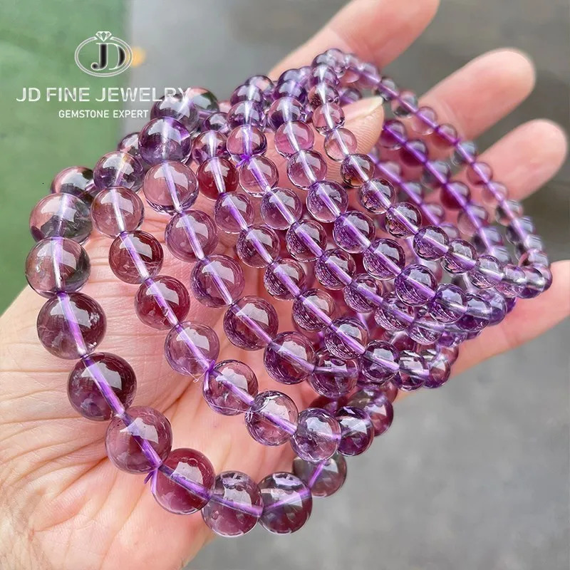 JD 7A Natural Brazilian Ice Amethyst Bead Bracelets Women Light Purple Energy Crystal Stone Strand Bracelet Reiki Healing Gifts 260302