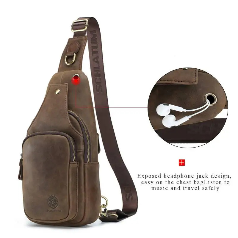 SCHLATUM 100Genuine Leather Chest Bag Casual Triangle Crossbody Travel Shoulder Backpack Men Leather Multifunctional Bag 260305