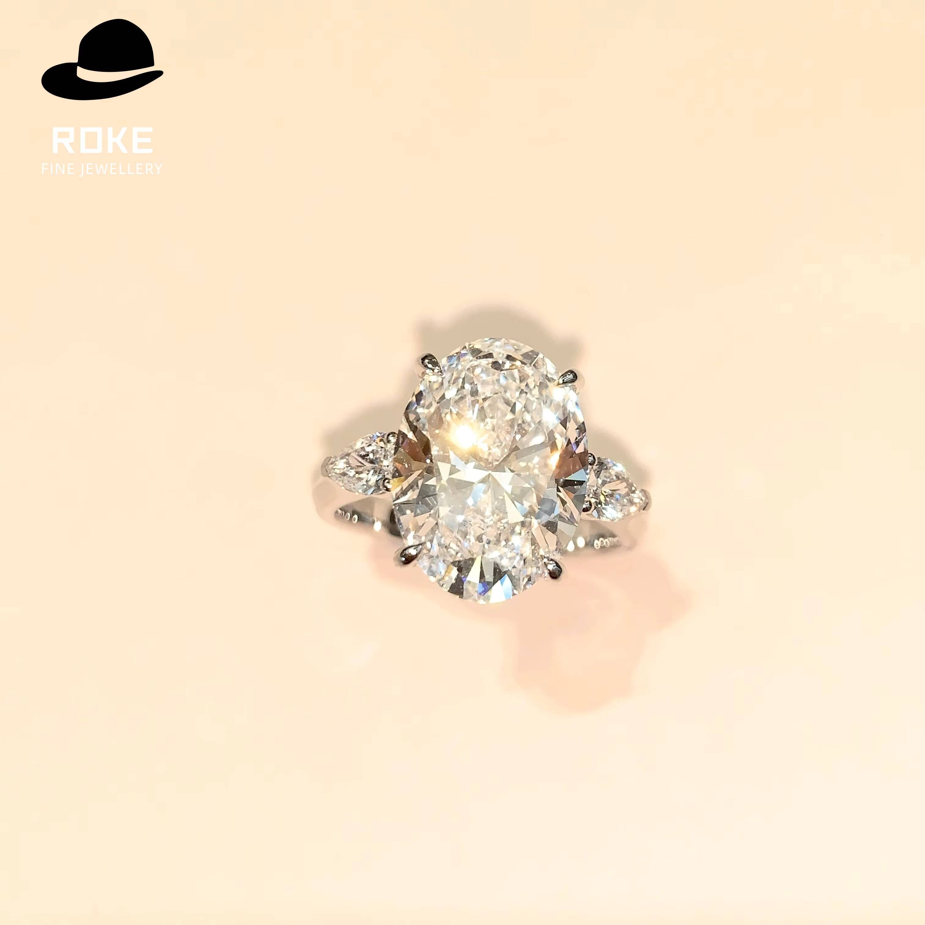 Brilliant IGI/ Lab-grown Oval Diamond 9-18K White Gold 5ct Ladies Hiphop Wedding Ring Bar Setting