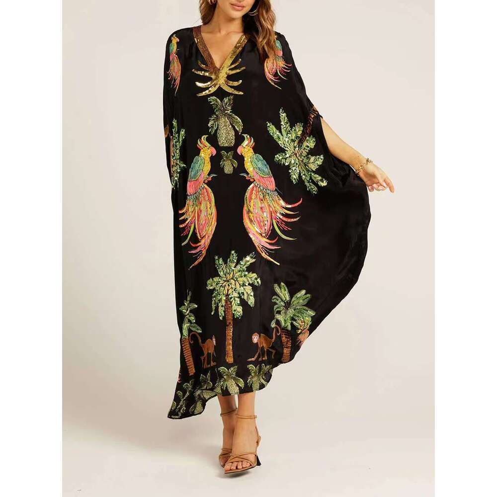 Cross-border women's clothing 2026 European and American new spring V-neck printed loose fashion dress