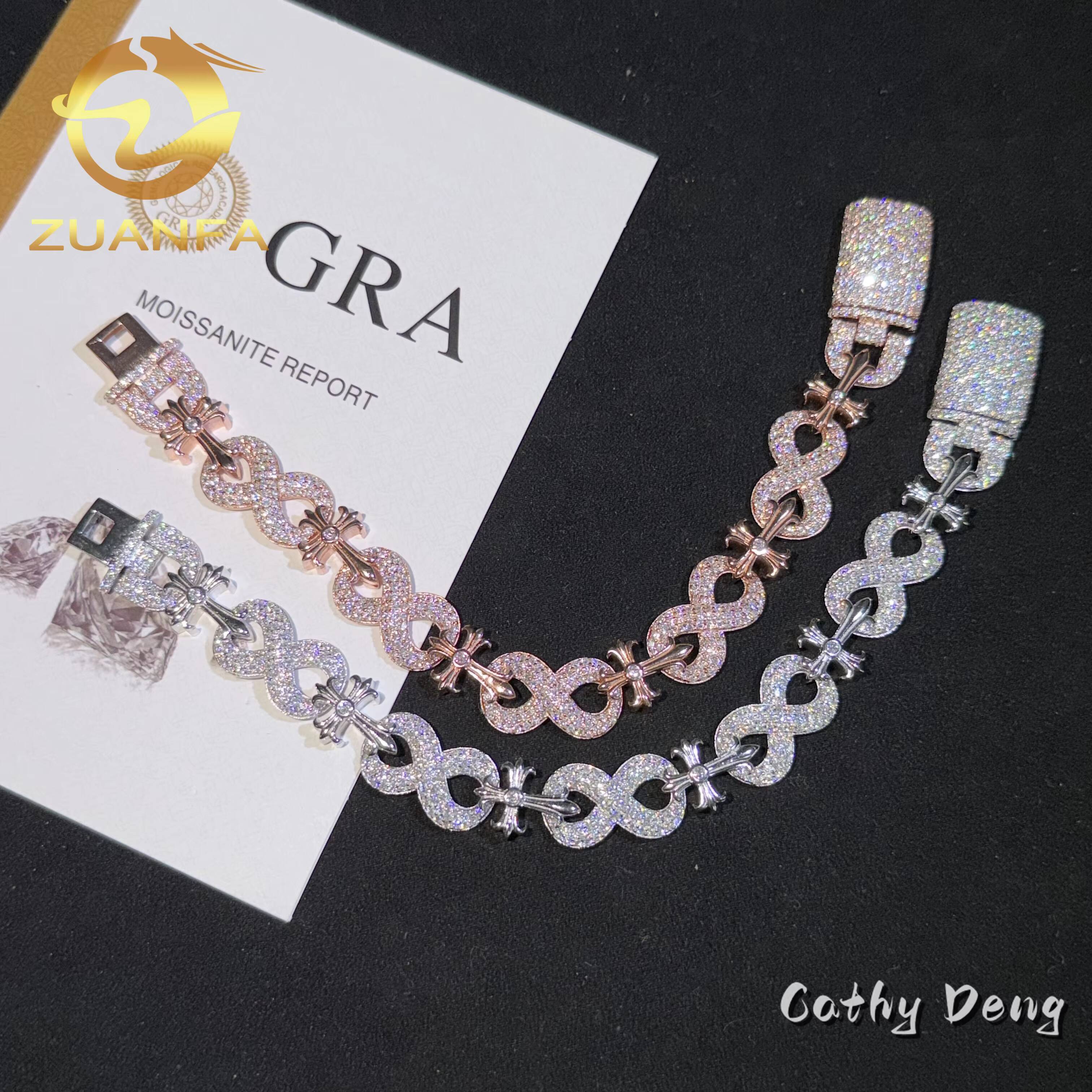 Moissanite Hip Hop Jewelry 13mm Cross Moissanite Diamond Bracelet 925 Sterling Silver Iced Out Cuban Link Bracelet