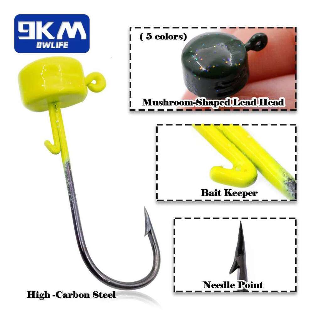 9KM Ned Rig Jighead Jig Heads Hooks 5pcs Weedless Shroom-Shaped Weight Head for Crappie Bass Fishing Lure Freshwater S260305