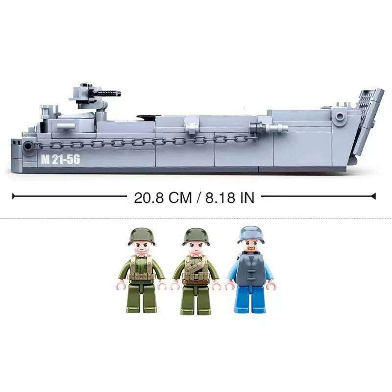 SLUBAN WW II US Military Higgins Landing Craft Warship Building Blocks Navy Weapon Boat World War 2 Moc Bricks Classic Model Toy Z260306