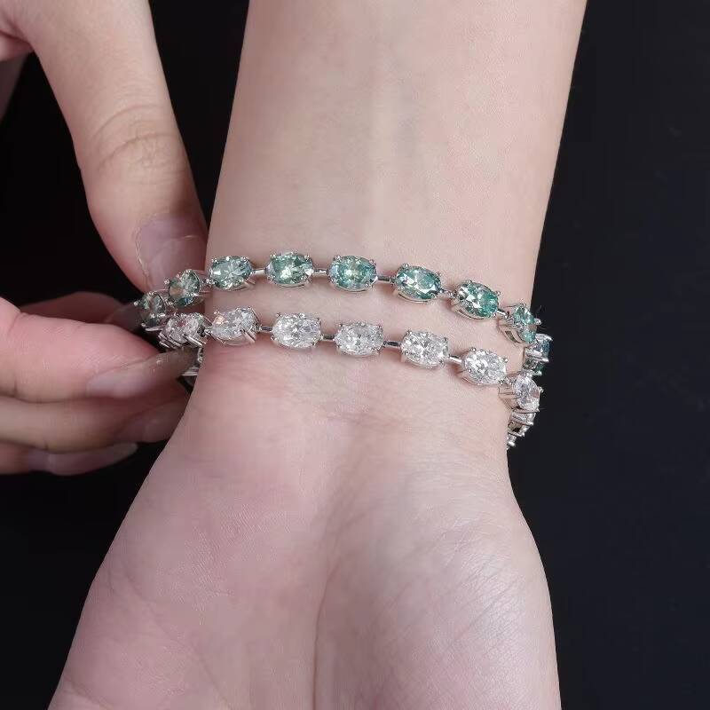 De 1ct Oval Cut 925 Silver Full Moissanite Bracelets Turquoise Moissanite Tennis Bracelets Oval Blue-green Moissanite Bracelets