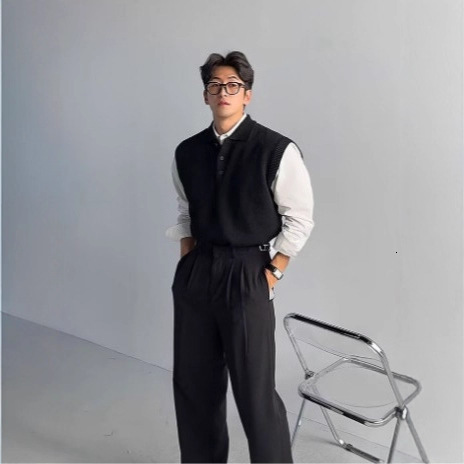 Simple Japanese Retro Sweater Vest Jacket Mens Knitted Cardigan Exterior Vest Trendy 250910