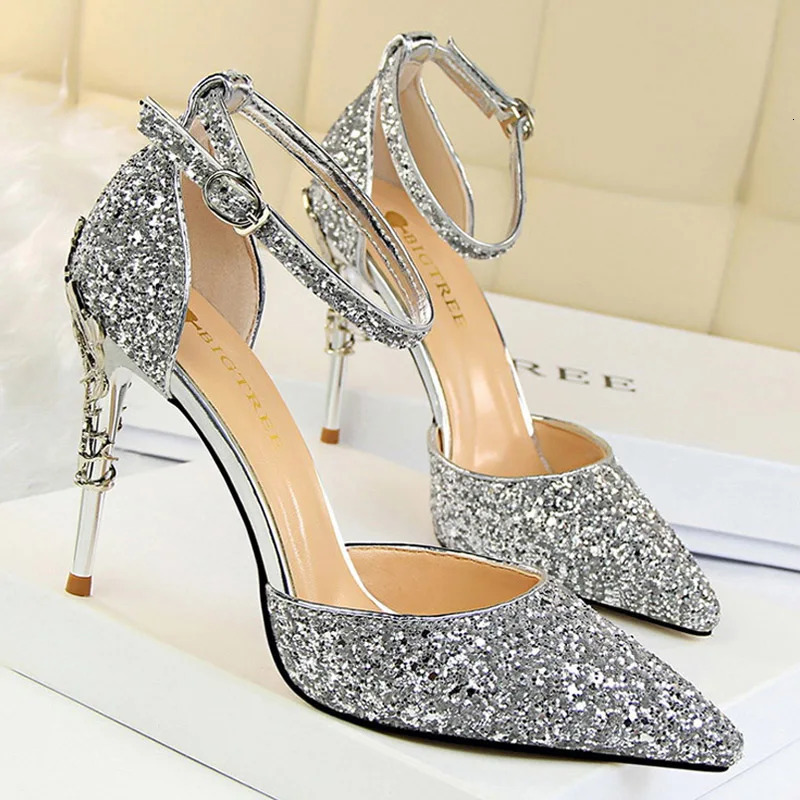 BIGTREE Shoes Heels 2026 Woman Pumps Sequins High Heels Women Shoes Fashion Ladies Shoes Gold Sliver Stiletto Heels Sandals 260306
