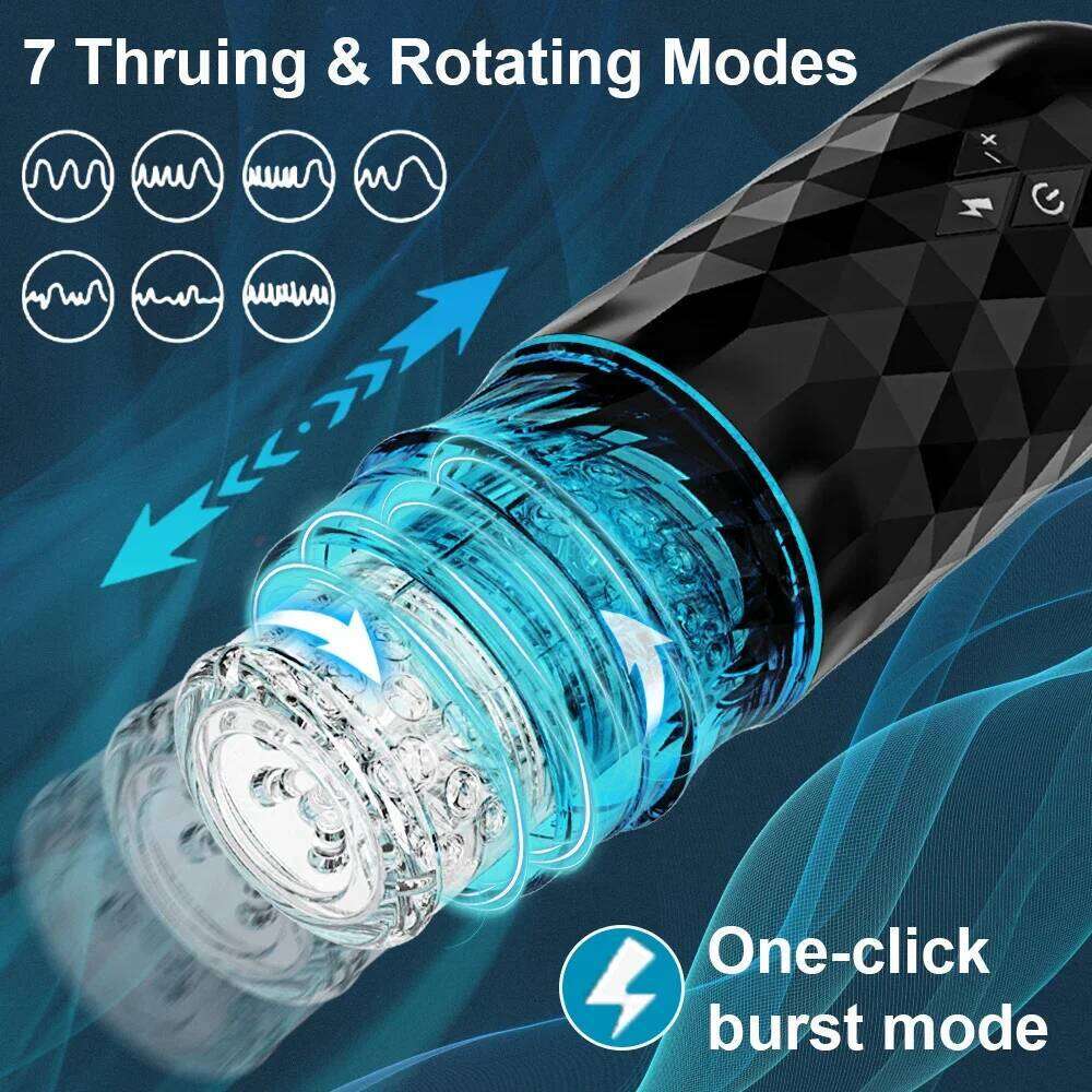 Male Automatic Telescopic Rotation Masturbator Cup Vagina Masturbation Sex Toys Real Doll Toy Men Goods for Adults Piston W260305