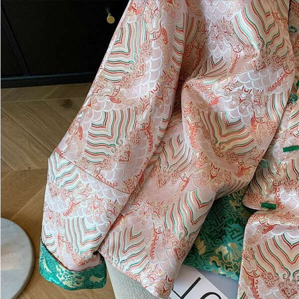 Mardi Hefxessdr Contrast Embroidery Jacquard Stand-up Collar Loose Single-breasted Spring style shirt women's clothing
