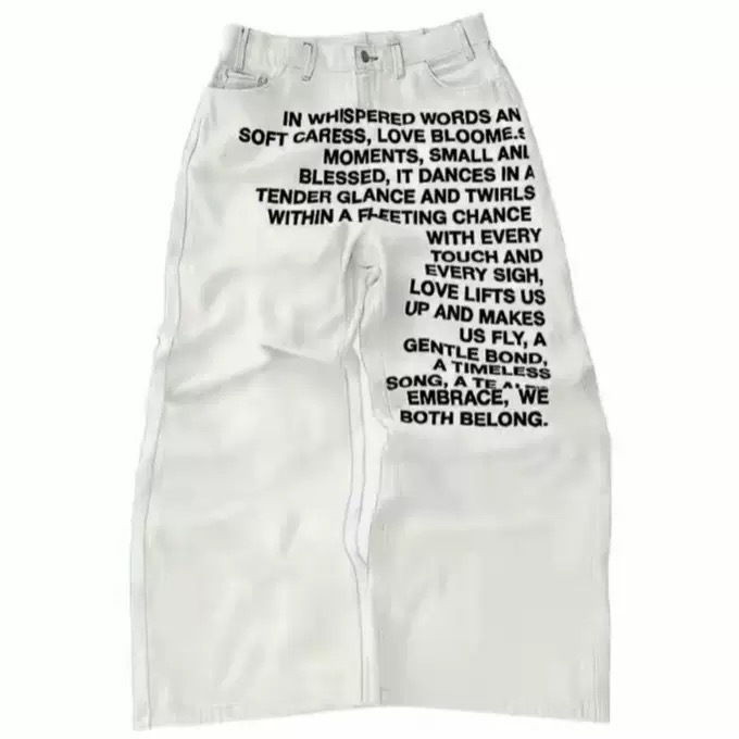 Men's Vintage Letter Printed Jeans Casual American Retro Pattern Alphabet Jeans High Street Fashion Hip Hop Gothic Baggy Wide Leg Pants