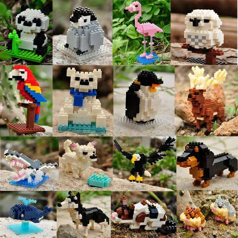 Mini Building Blocks 3D Animal Diamond Model Micro Bricks Dog Cat Bird Moose Wolf Panda Macaw Toys For Children Birthday Gifts Z260305