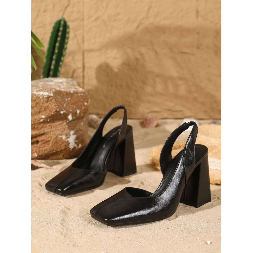 Stylish Square-Toe Slingback Block Heels, Fashion-Forward Footwear, Perfect for Office Looks, Social Gatherings
