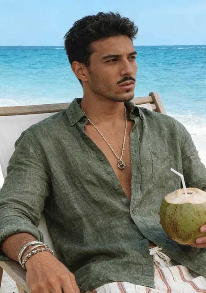 Mens new mens long sleeve buttoned cotton linen shirt lapel cardigan M260305