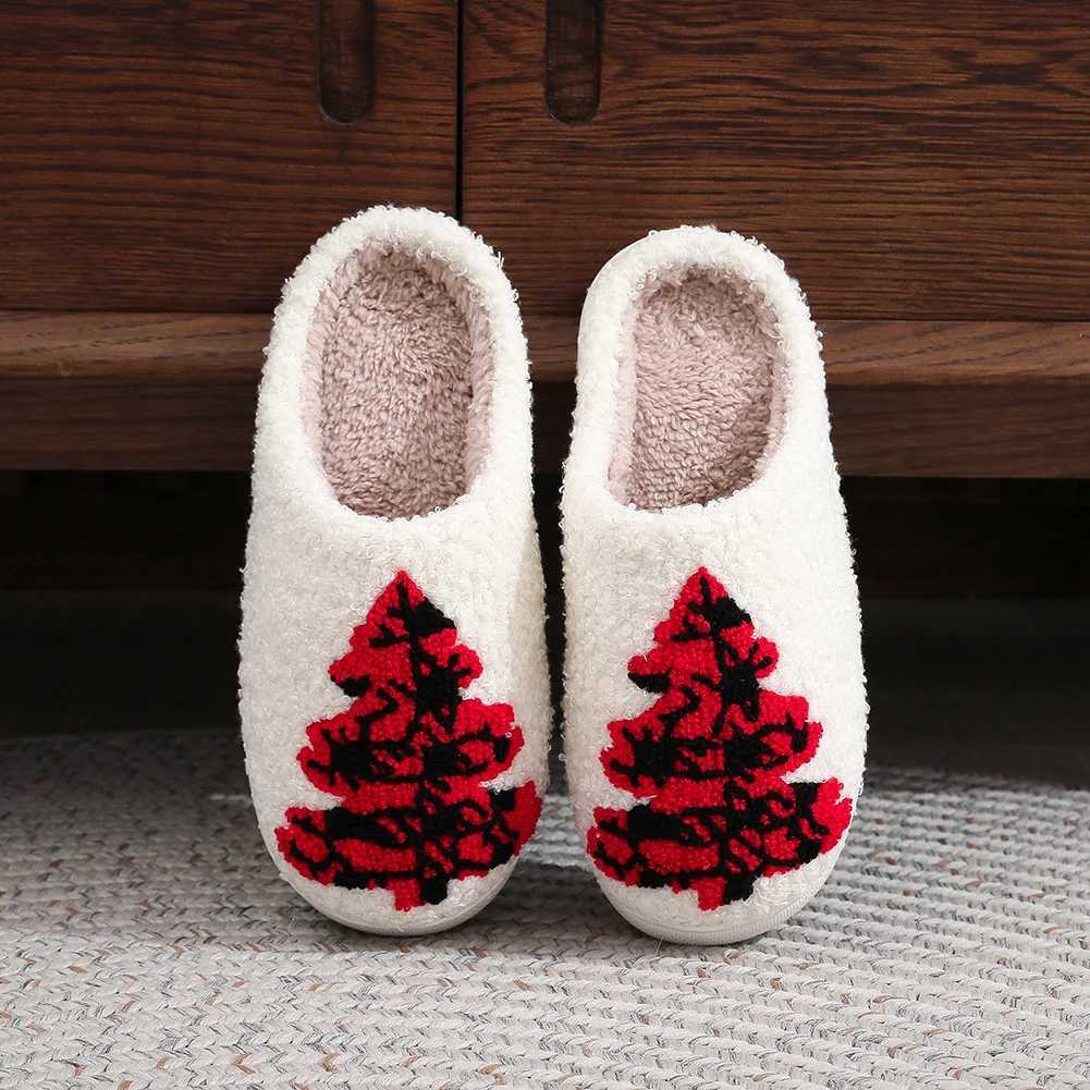 Women Men Warm Plush Home Slipper Cozy Christmas Tree Cotton Slippers Breathable Bedroom Slippers for Indoor for Christmas Gift S260305