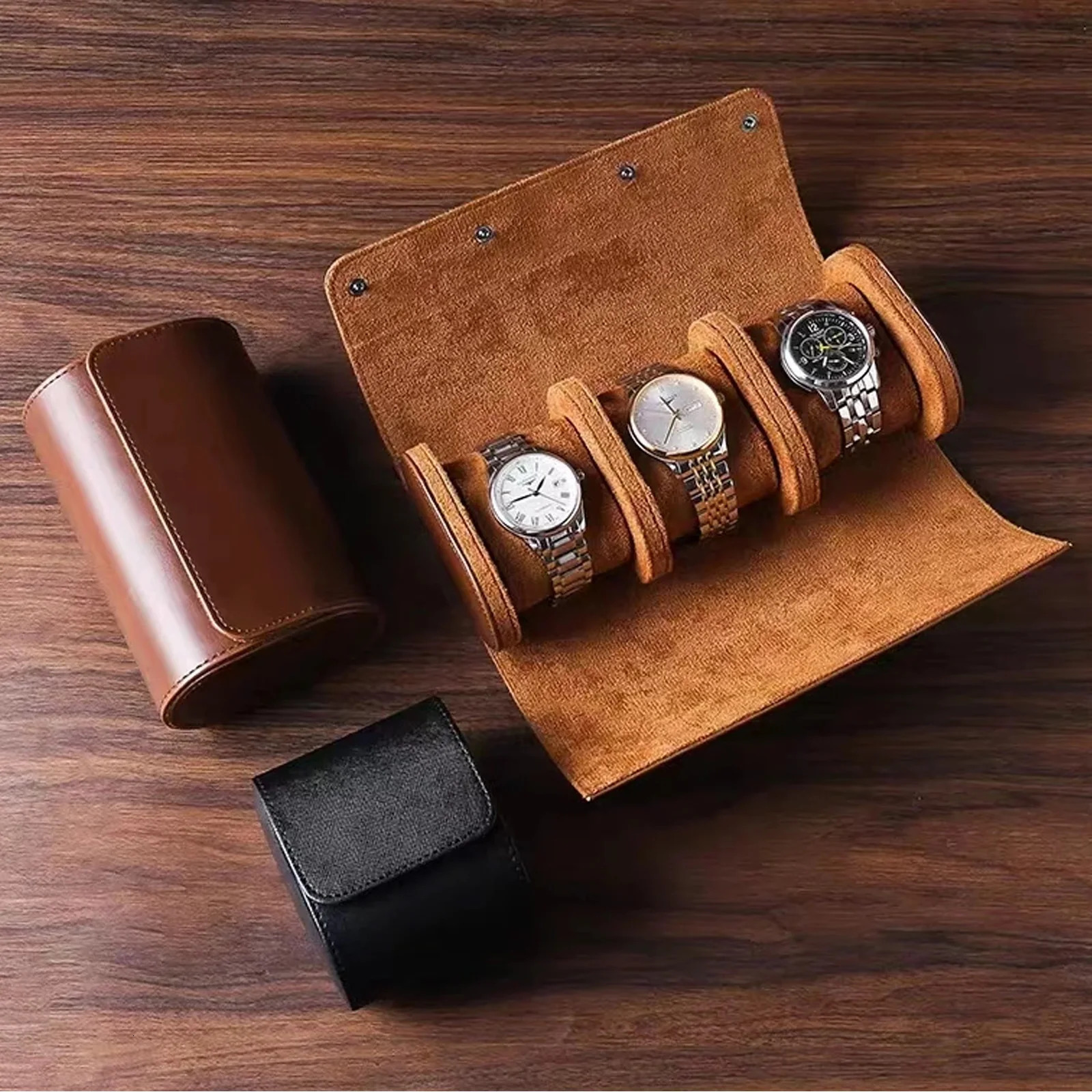 Watch Roll Travel Case - 3 Watch Storage and Organizer-Secure Storage with Innovative Removable Pillows Solid Watch Organizer 260304