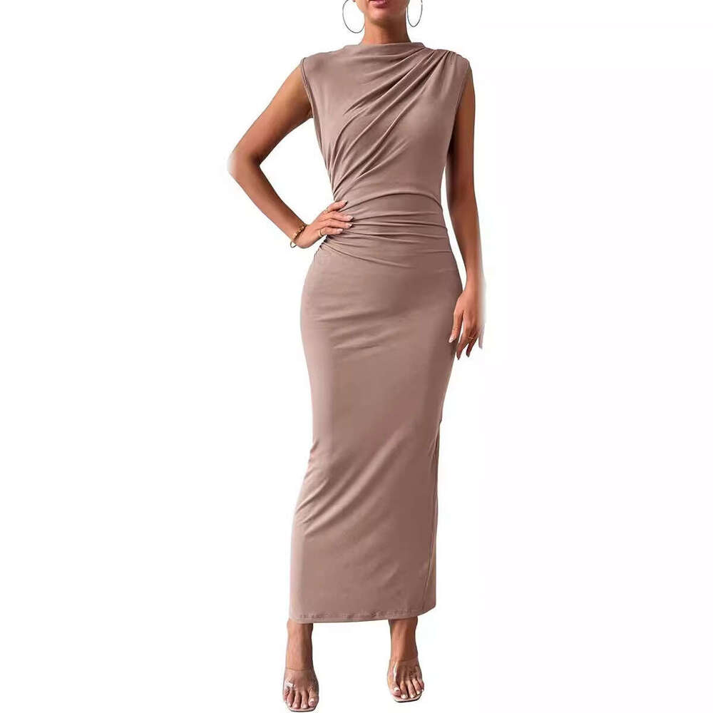 2026 European and American foreign trade cross-border women's clothing spring/summer hot-selling sleeveless back-slit pleated bodycon dress