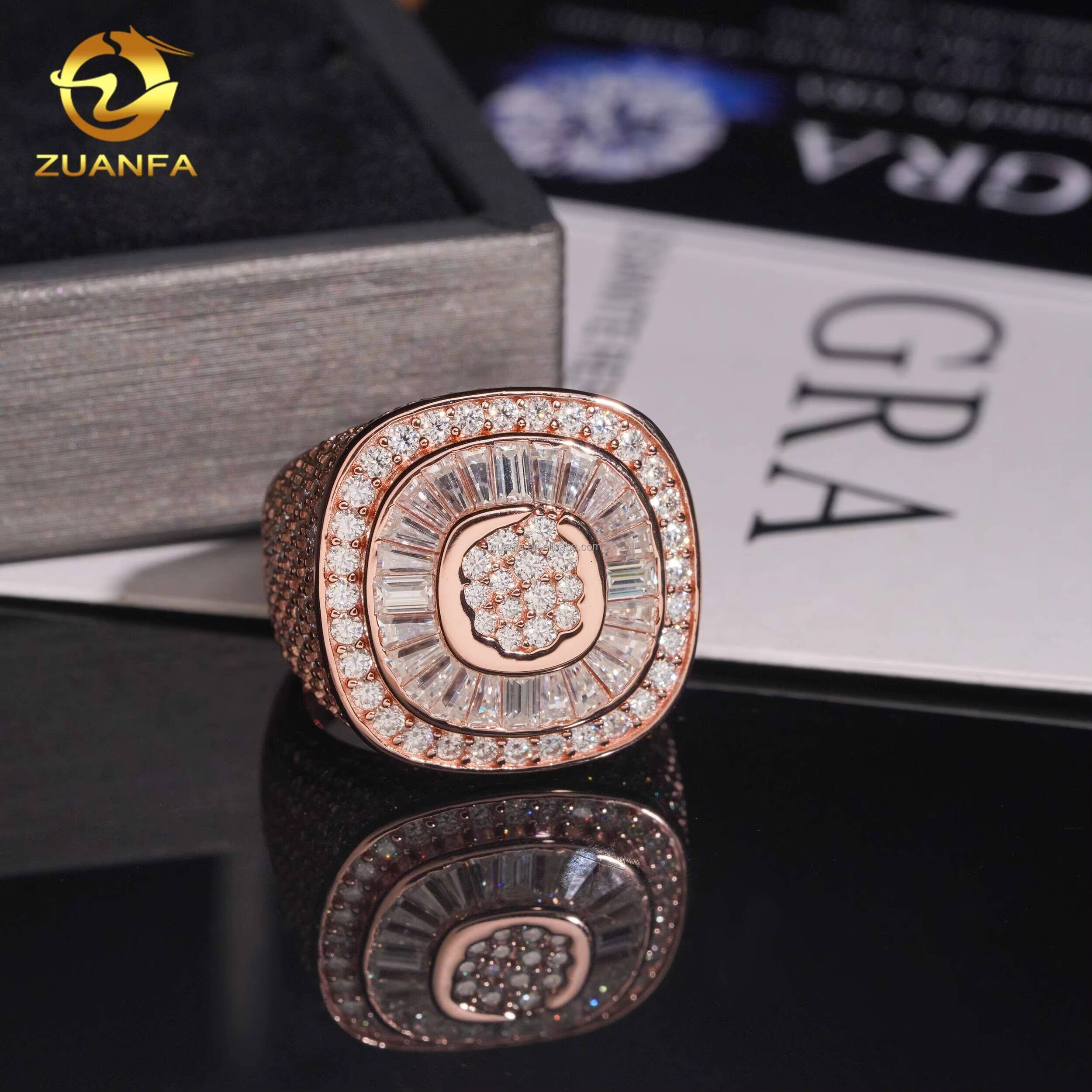 New Arrivals Special Design Fashion Fully Iced Out Hip Hop Fancy Baguette Vvs1 Moissanite Diamond 925 Sterling Silver Man Ring