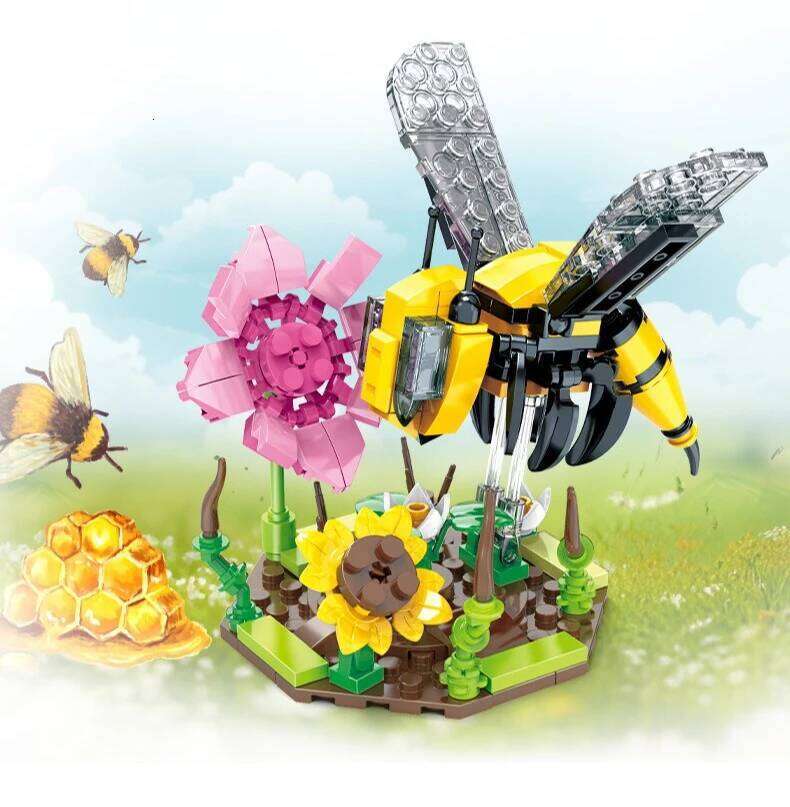 Children's Building Block Toy Simulated Snail Mantis Bee Butterfly Flowers Plants Insects Series Puzzle Set Decoration Gift Z260305