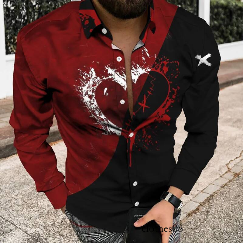 Autumn and Winter Men's Single Breasted Lapel Long Daily 3D Printing Luxury Retro Pattern Casual Button Cardigan Shirt