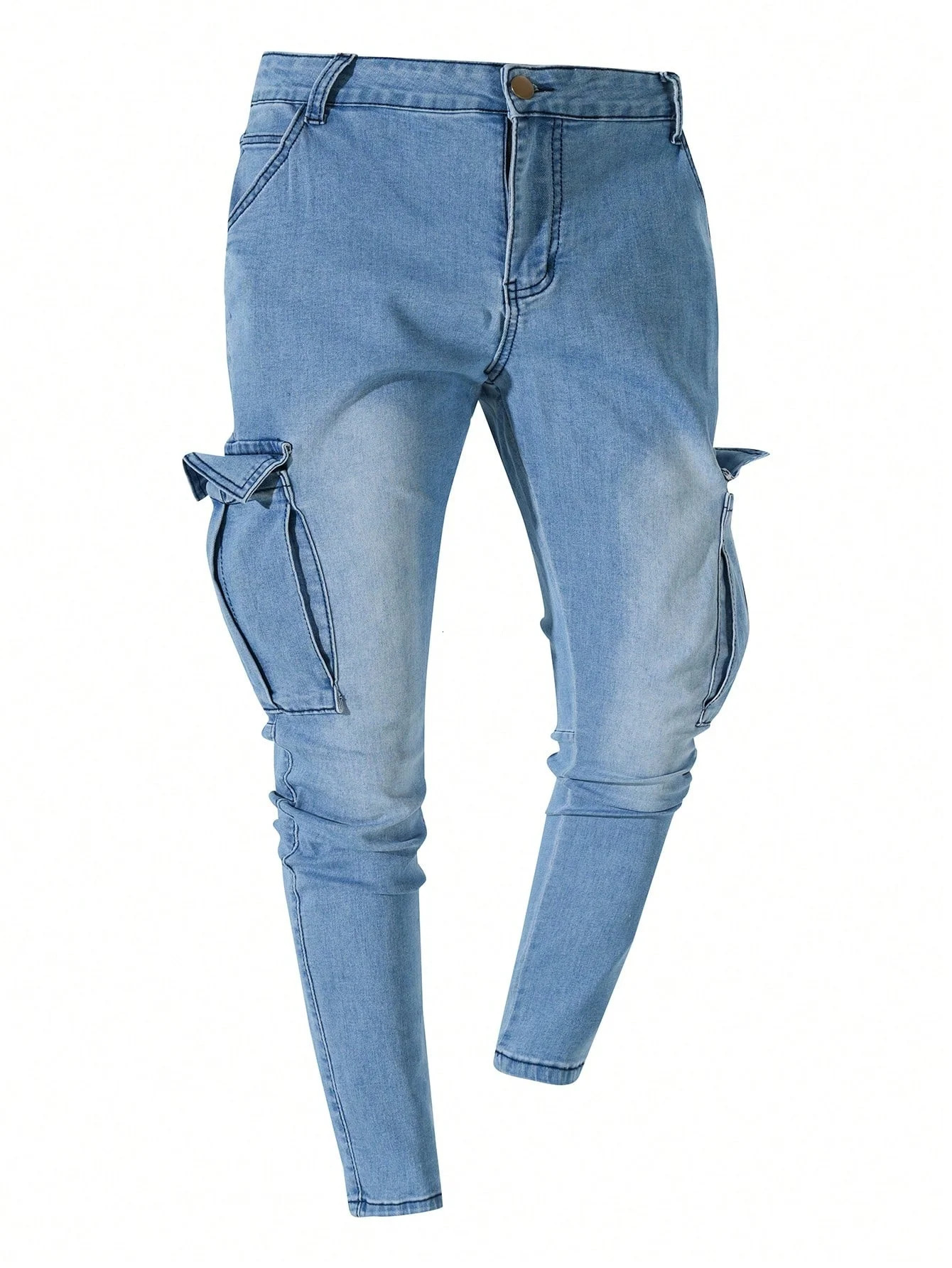 Mens jeans with side pockets casual denim straight striped mens multi pocket pencil pants 260228