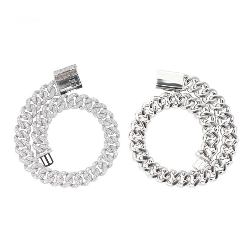 Iced-out 13/15/16/18mm Cuban necklace with four raised stones in the middle fashion jewelry