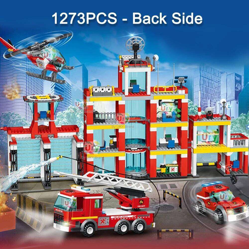 City Fire Station Ladder Truck Helicopter Car Rescue Boat Firefighter Figure Aircraft Model Moc Building Blocks Toy for Boy Gift Z260306