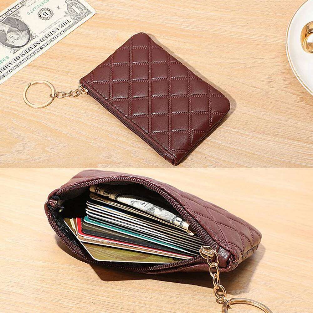 Black PU Mini Wallet Classic Diamond-checkered Zipper Key Bag Money Pocket Women Small Card Holder Coin Purse 6 Color C260304