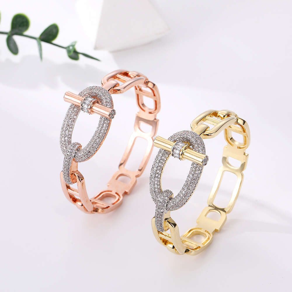 Hot Sale Two-Tone OT Crossbar Bracelet Ring Set, Heavy Craft Hand Accessories For Women