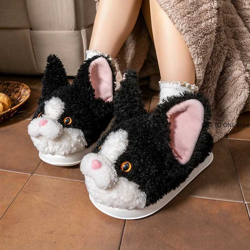 Wholesale Indoor Fluffy Slippers for Women Men Winter Warm Shoes Cute Cartoon Cats Light Weight Couples Home Floor Slipper S260305
