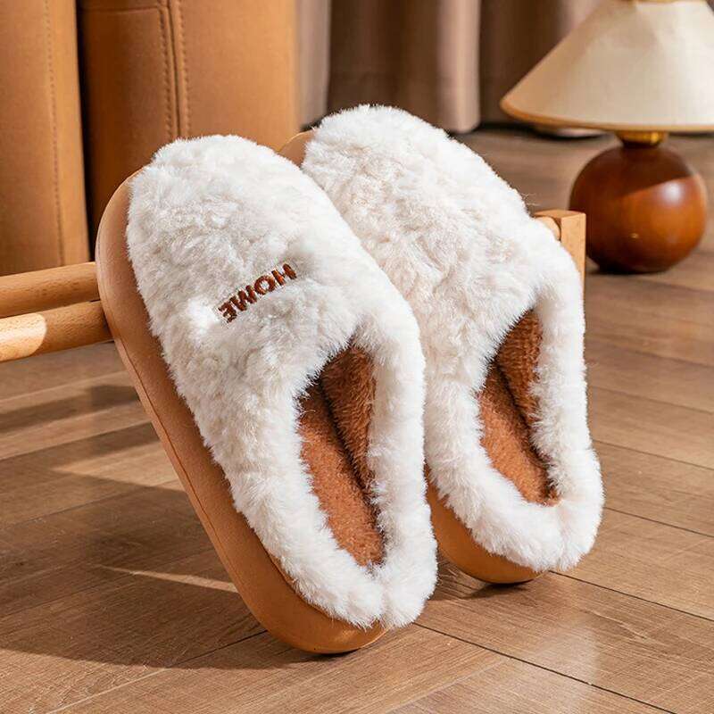 Litfun Winter Fluffy Women's Soft Sole Non-slip Indoor Slides Leisure Furry Warm Cozy House Cotton Slippers For Women
