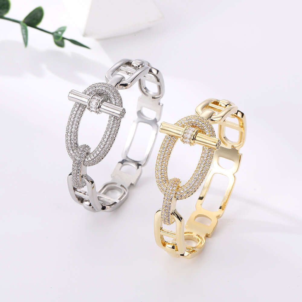 Hot Sale Two-Tone OT Crossbar Bracelet Ring Set, Heavy Craft Hand Accessories For Women