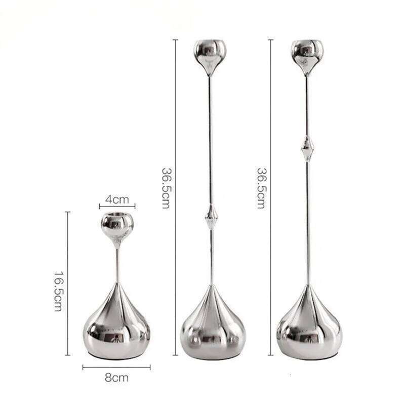 ABUI-Candle Holder Silver Metal Candlestick Romantic Art Table Decoration For Home Dining,Wedding Photography Props XJ260305