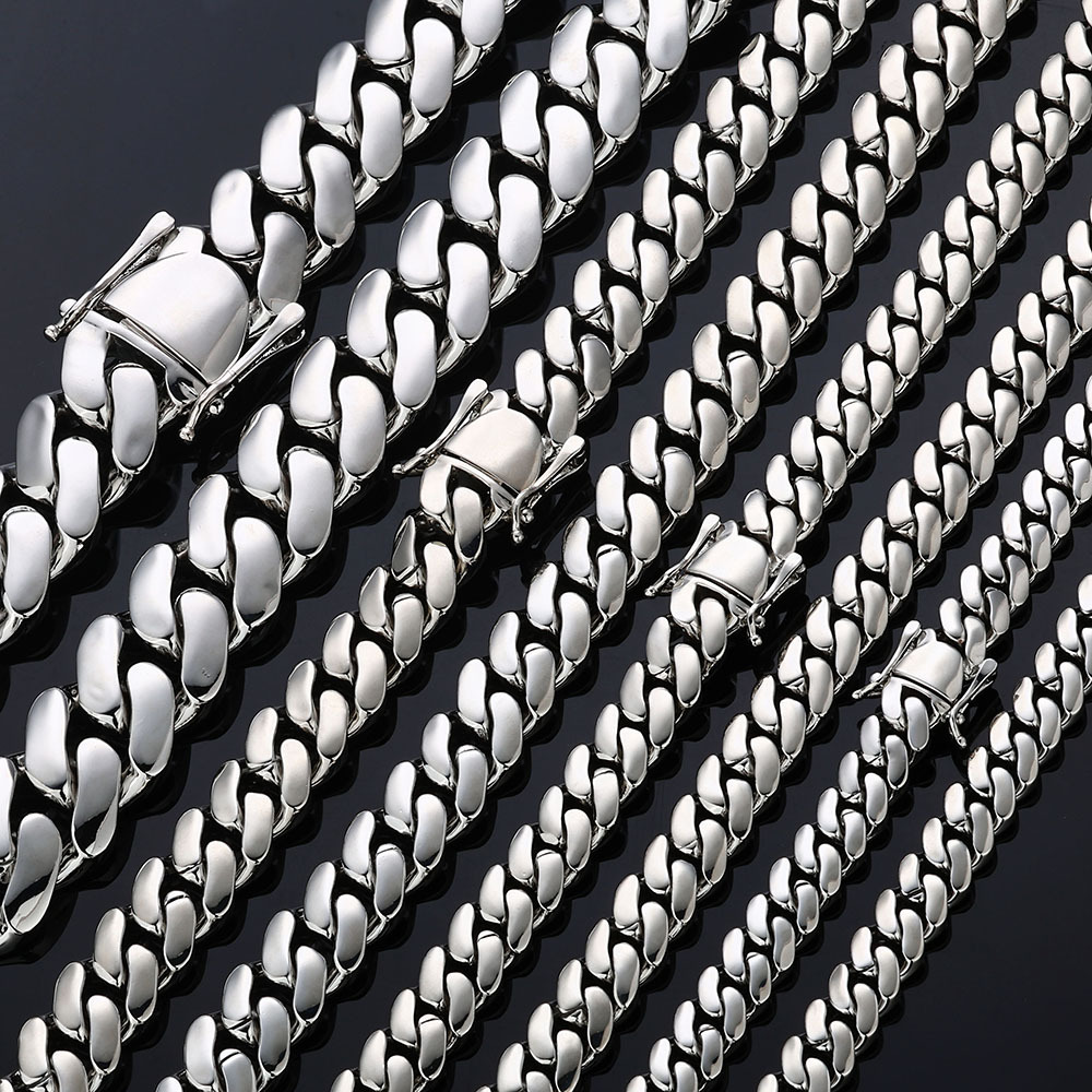 10mm-22mm Hip Hop Smooth Cuban Chain Necklace Bracelets Gold Plated Mens Jewelry Set