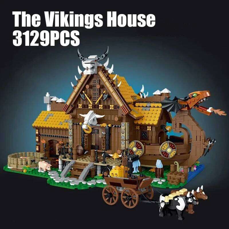 3129PCS The Vikings House Bricks Sets With Light Assembly Building Blocks Model Creative Street View Educational Toys Gifts Z260306