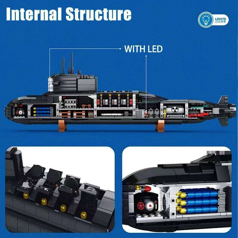 Military Large The type 094 Strategic Nuclear Submarine Building Blocks Model MOC Bricks Arms Warship Sets Kids Toys Boys Gifts Z260306