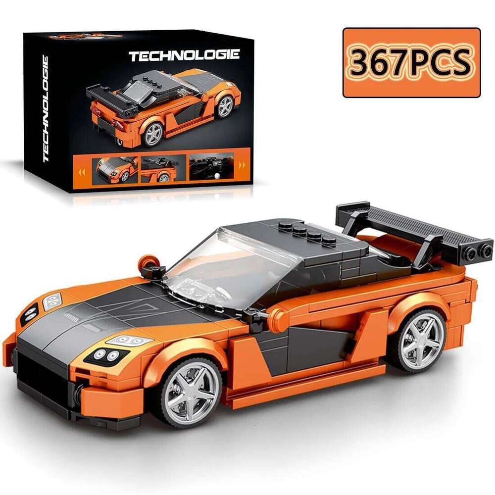 367PCS Orange Sports Building Blocks Classic Vehicle Car Model Desktop Decoration Creative DIY Toy Holiday Gifts For Kids Z260306