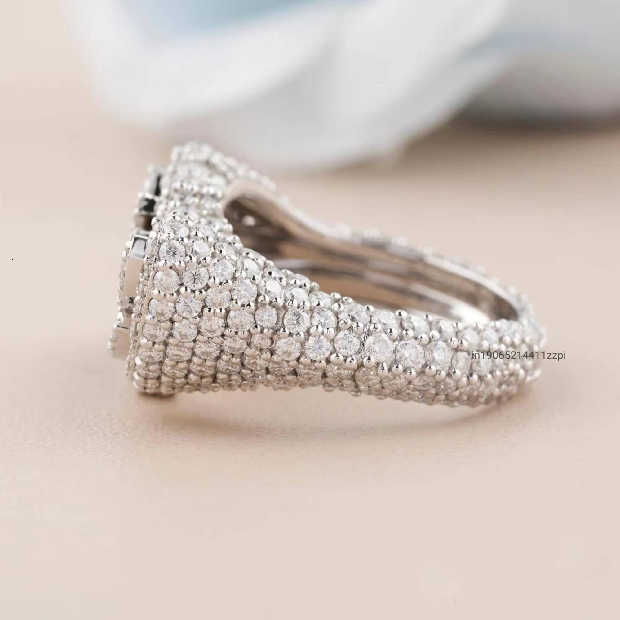 Ice Out Real Moissanite Hip Hop Custom Name Ring Personalized Moissanite Diamond Ring in 14K Rose Gold Over Silver