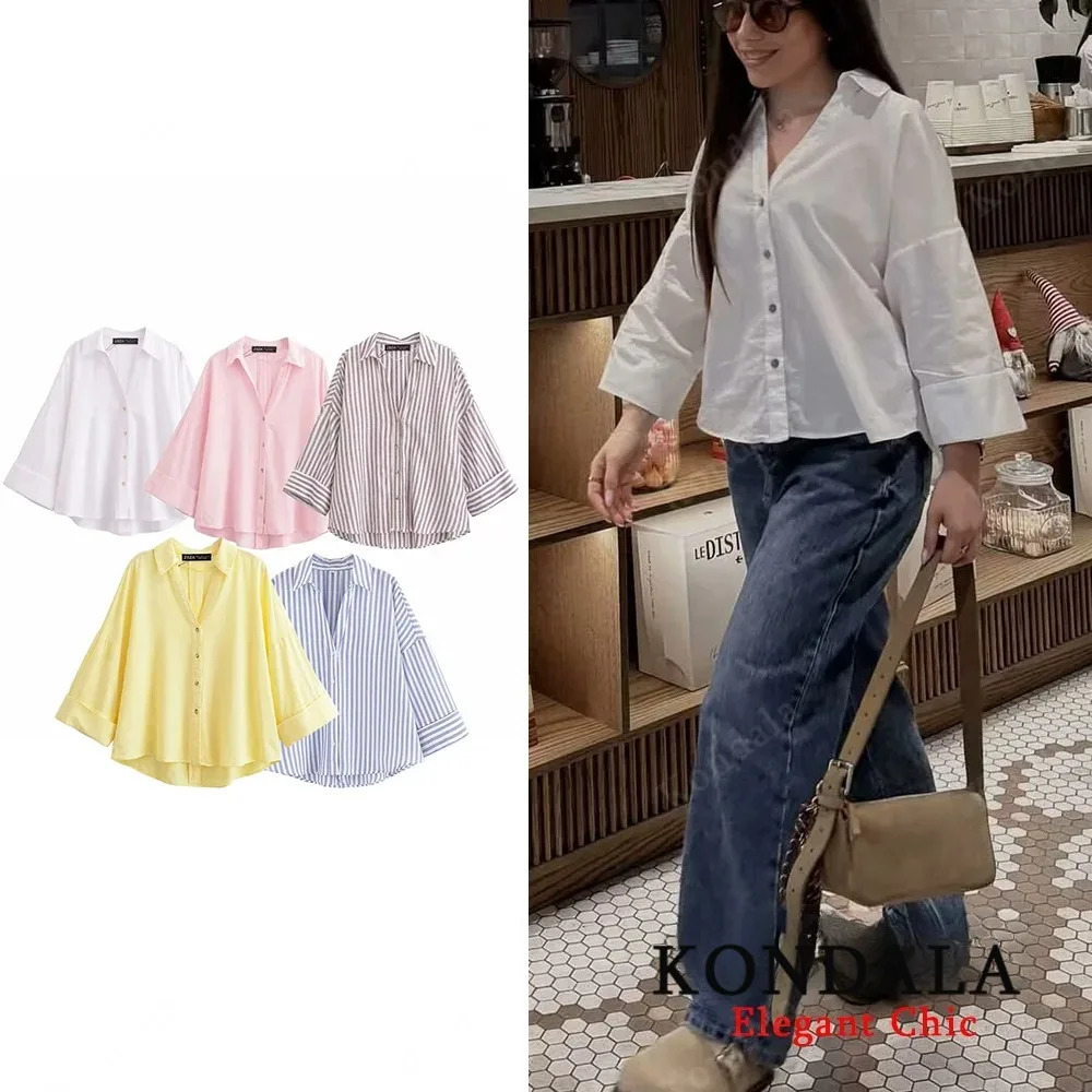 KONDALA Minimalist Casual Loose Shirt Women 2026 Trendy Commute Wide Sleeves Shirt Spring Summer Fashion Holidays Lady Shirt 260306