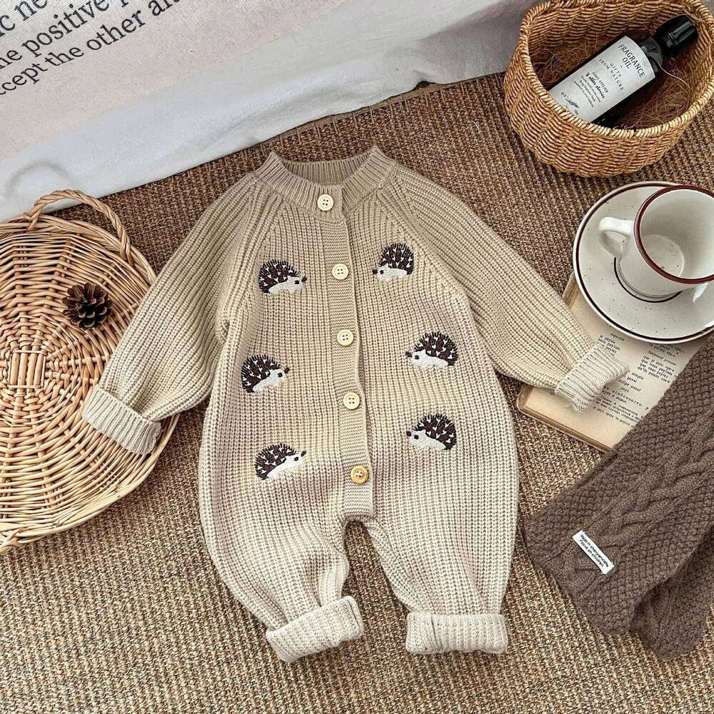 2025 Winter New Baby Long Sleeve Knitted Romper Cartoon Embroidery Infant Boy Girl Thick Warm Jumpsuit Newborn Toddler Clothes Z260306