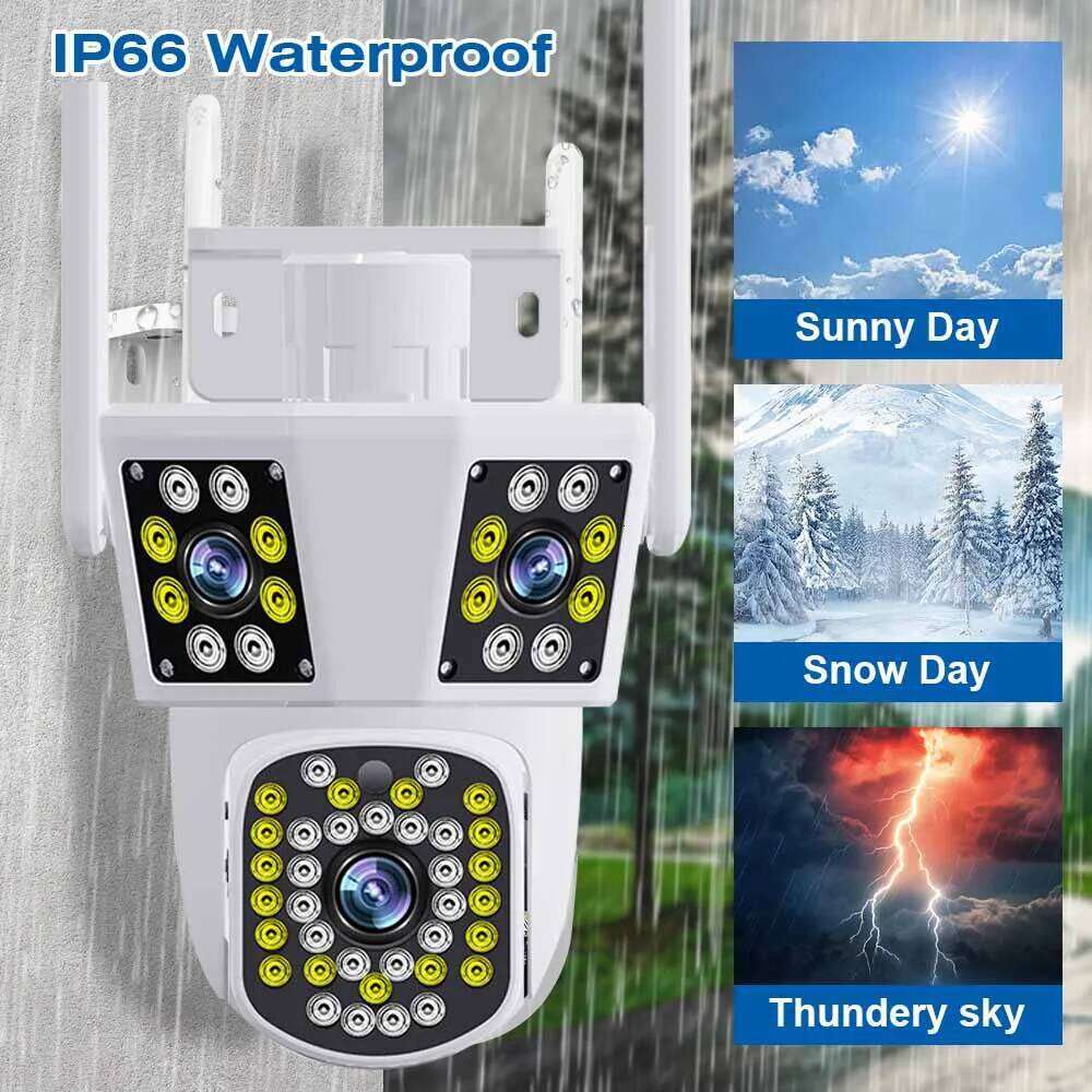 WIFI IP 6K 12MP HD Three Lens PTZ Outdoor Motion Detection Security Camera Waterproof Surveillance 26W0306