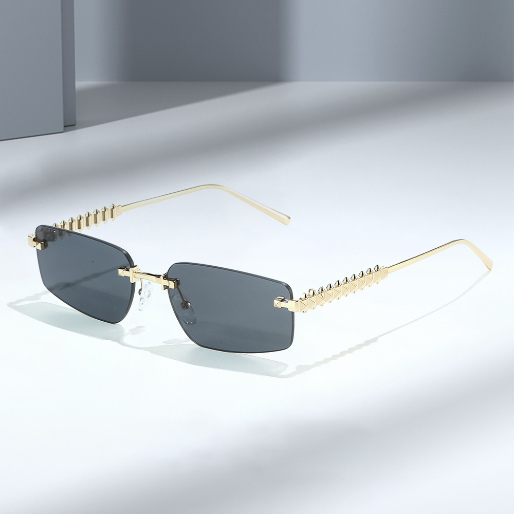 New with a European American high-end feel, personalized rivet-leg sunglasses, square cut-edge frameless sunglasses for men and women