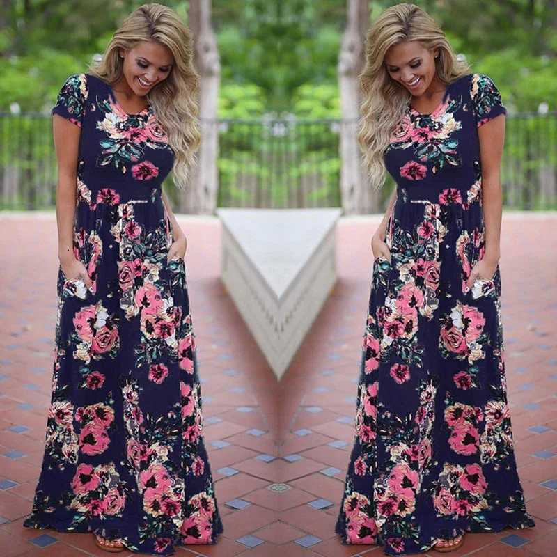 Summer Maxi Dress Women 2025 Pink Floral Print Boho Beach Dress Ladies Evening Party Long Dress Sundress Vestidos De Festa 3XL X260306