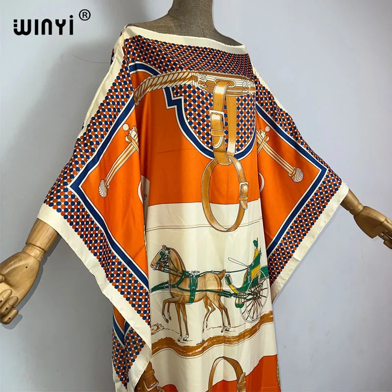 WINYI 2023 Africa Fashion boho printed twill Kaftan Maxi dress Summer Beach Bohemian Caftan long for lady 260228