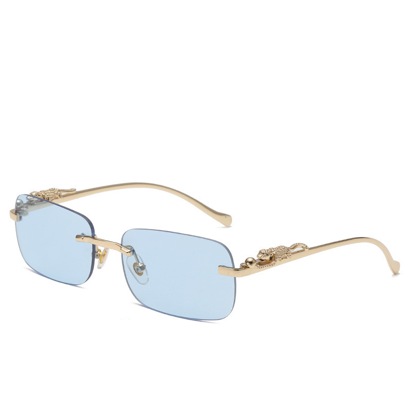 2026 New Designer Luxury Brand Square Cheetah Frameless Sunglasses Color Neutral Leopard Head Glasses Metal Export Sunglasses Cross-border Glasses
