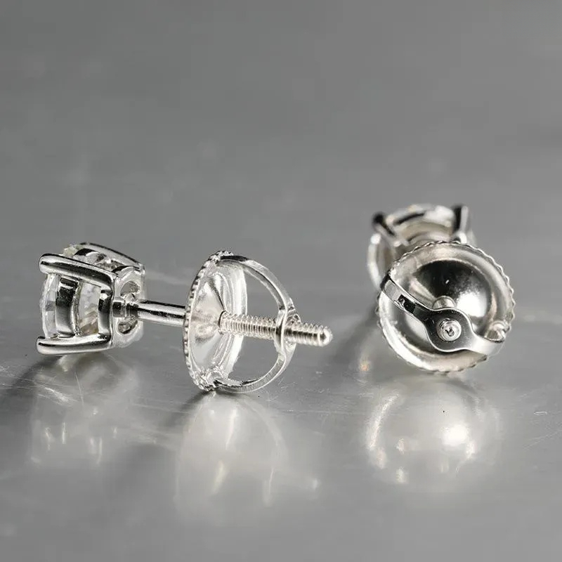 Stud Earrings 0.1-2ct D Color Moissanite VVS1 Clarity Round Diamond White Gold S Sterling Sier Screw Back for Women