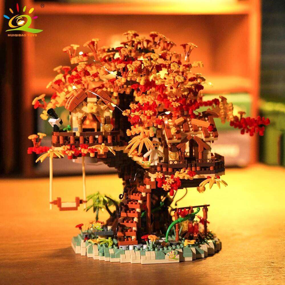 HUIQIBAO MOC Autumn Treehouse Architecture Style Castle House Micro Building Block Brick for Kid Gift Children Construction Toys Z260306