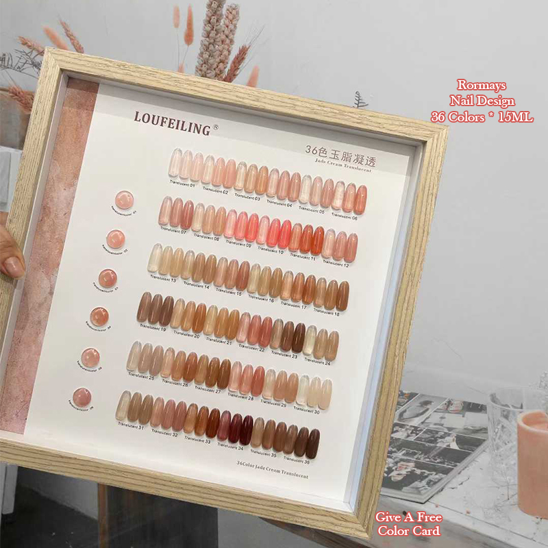 36 Colors Jade Cream Sheer Gel Nail Polish, Nude Translucent Jelly UV LED Soak Off Nail Gel for DIY Nail Art Manicure Design